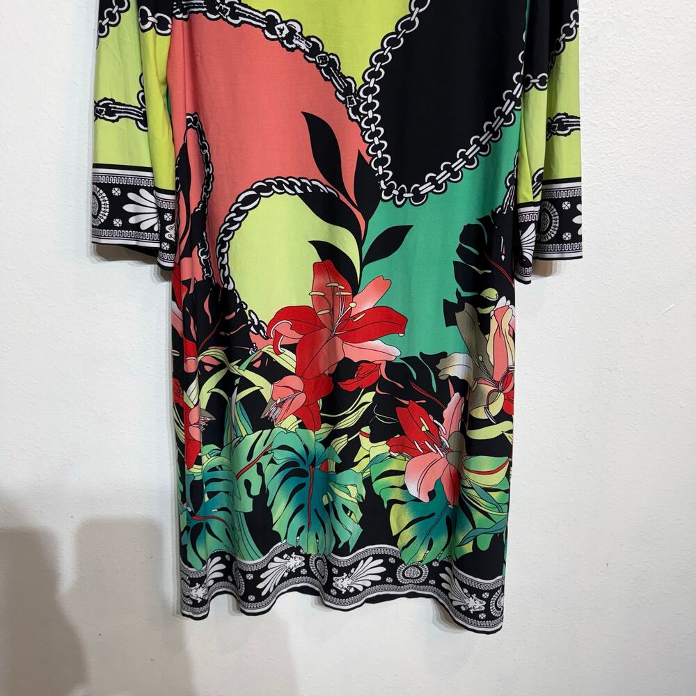 Lily Black Floral Midi Shift Dress Sz XL - Picture 4 of 8